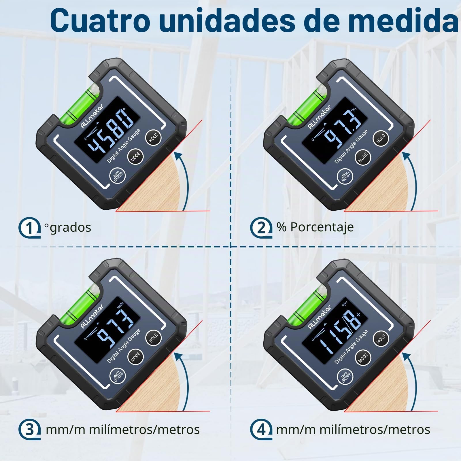 Inclinómetro Digital 0-360 ° 4x90 ° Buscador de Ángulo Digital，Medidor de Angulos Digital con Ranura en V Base Magnético LCD Retroiluminación para Construcción Hogar Carpinteria