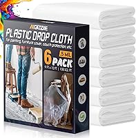 AXgatoxe 12x9 Ft Plastic Drop Cloths 6-Pack - Waterproof Painter's Sheeting for Floor Furniture Protection