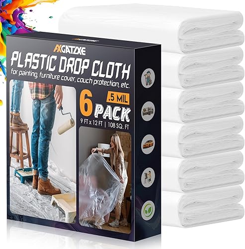 12 x 9 Ft Plastic Drop Cloths (6-Pack) - Disposable