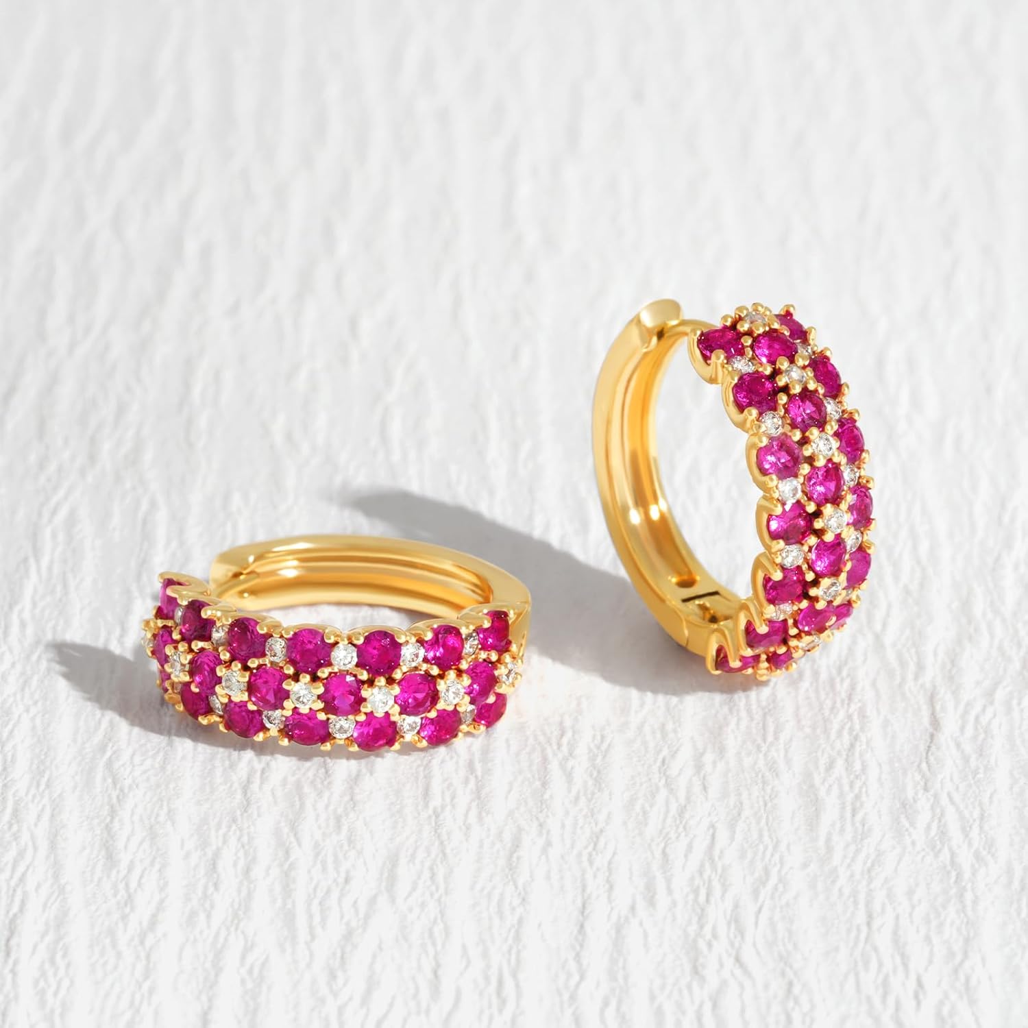 Gold Huggie Hoop Earrings 14K Gold Plated Dainty Chunky Thick Hoop Diamond Cubic Zriconia Inlay Sleeper Tiny Delicate Boho Beach Simple Hypoallergenic Jewelry Gift for Her - Image 6