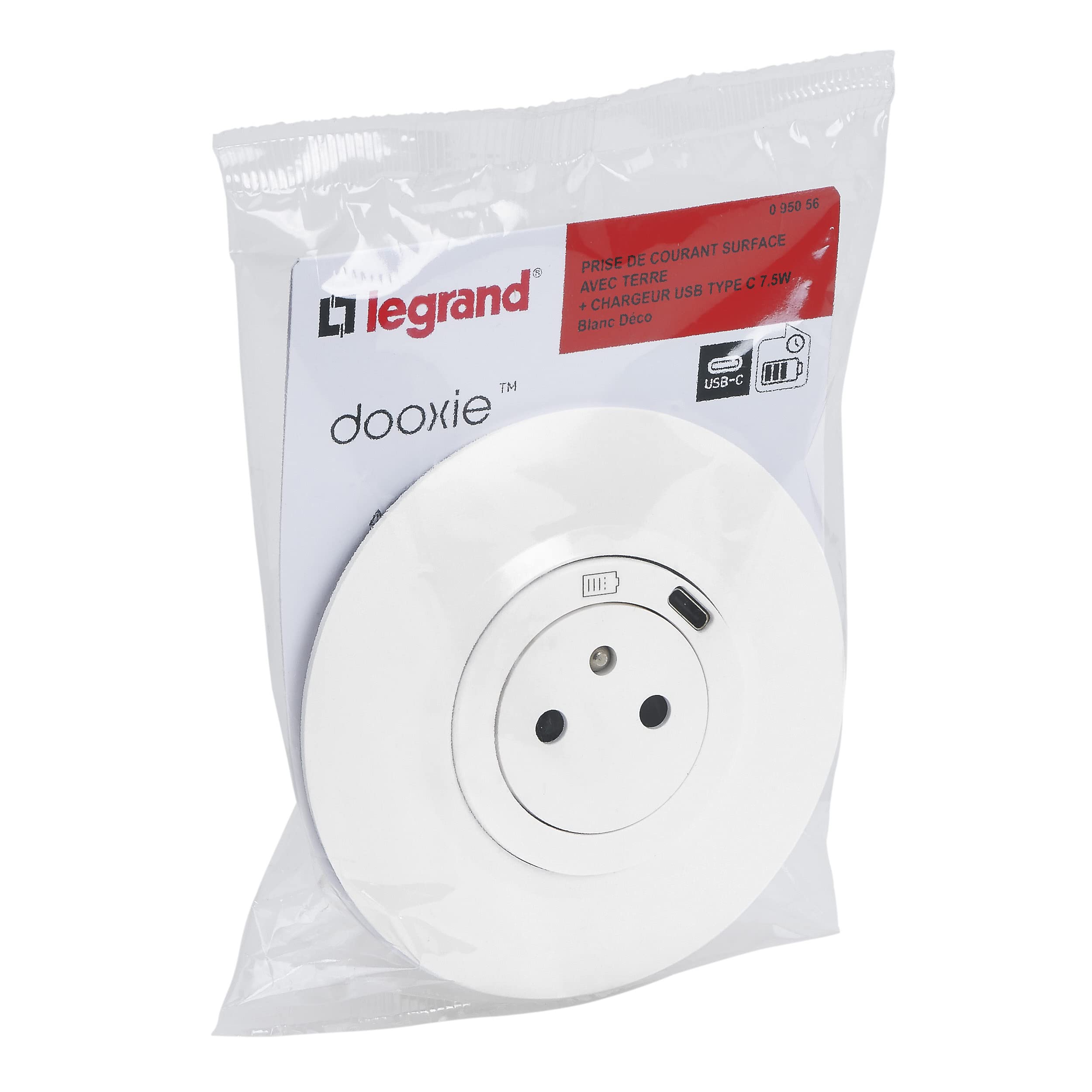 Legrand - Prise de courant surface 2P+T standard FB avec chargeur USB type C Complet . Dooxie, Blanc