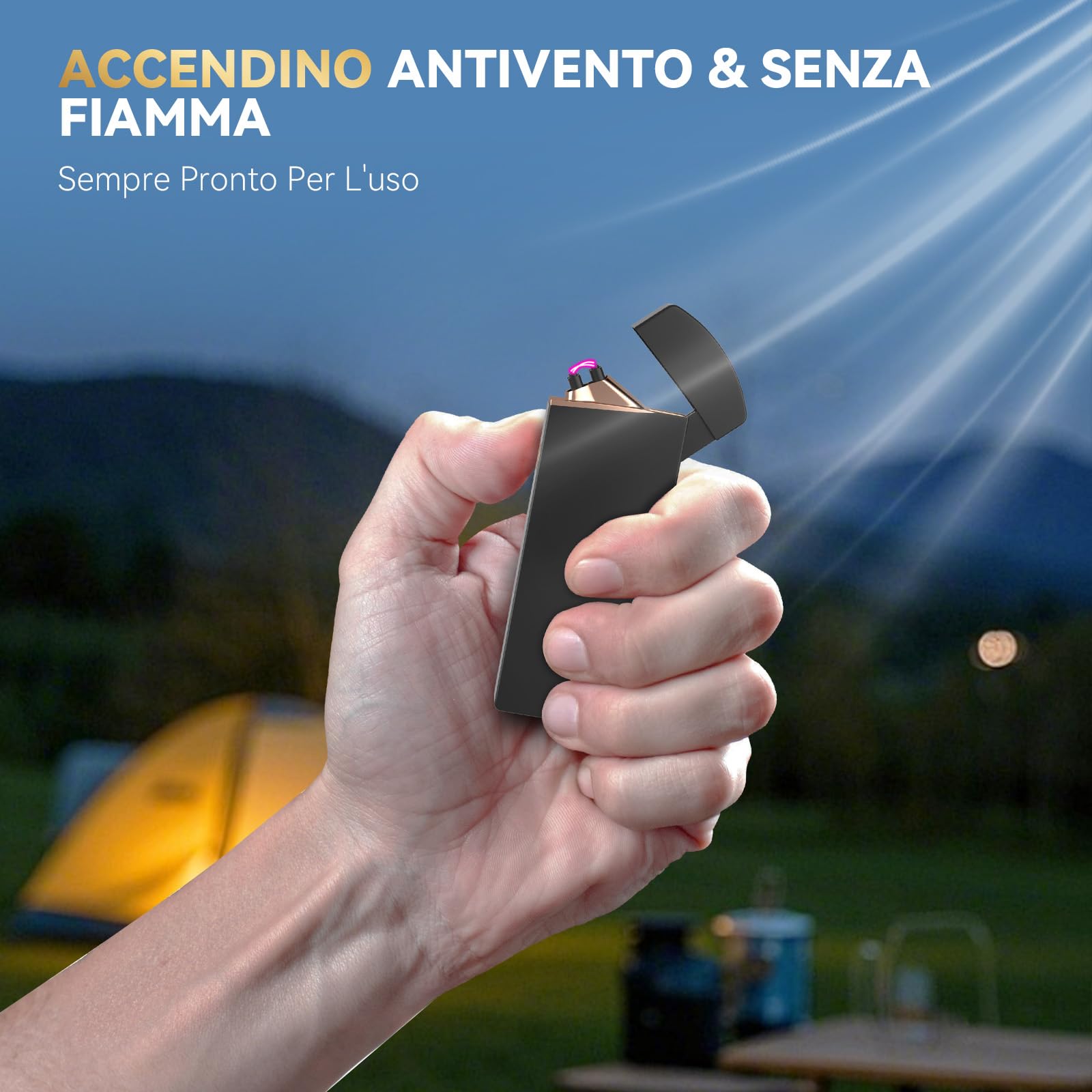 Coquimbo Regalo Uomo, Accendino Elettrico Accendino USB Ricaricabile Antivento Accendino per Candele Cucina Barbecue e Campeggio, Regalo Compleanno/Anniversario per Lui/Lei (Nero)