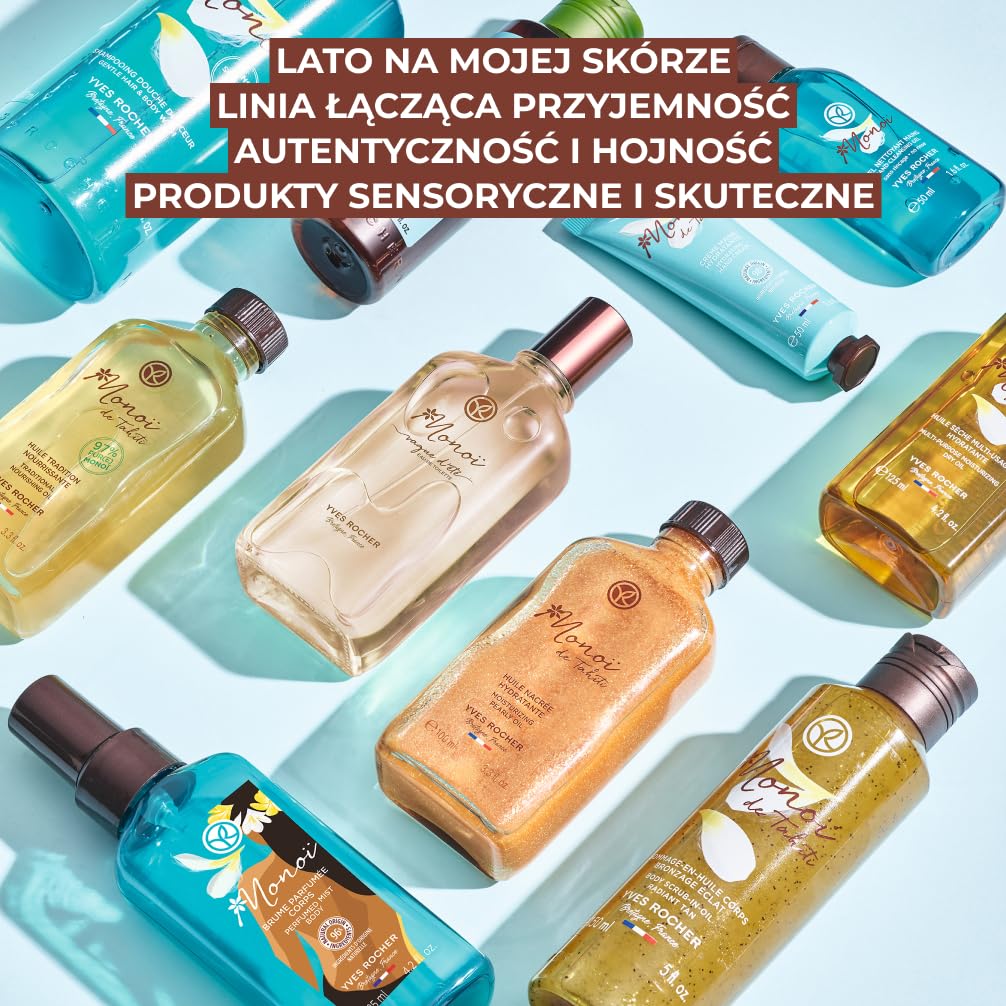 Yves Rocher Monoi Mleko do ciała nawilżający balsam 24 godziny 390ml | Intensywny Do wszystkich rodzajów skóry Nawilżenie na co dzień Egzotyczny zapach Szybkie wchłanianie - Naturalne składniki