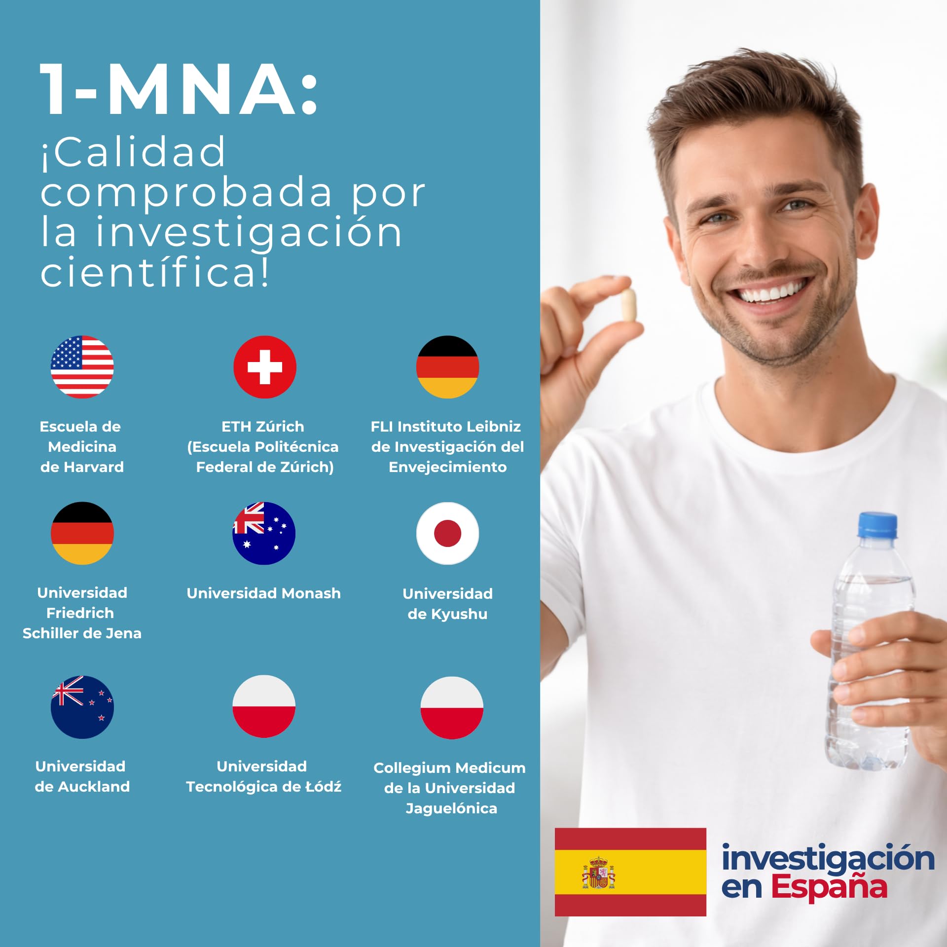 1-MNA Brain, Suplemento Antiedad, Optimiza NAD+ con Ginkgo Biloba, Zinc, Biotina, Vitaminas C, B1, B5, B6, B12, Biohacking, Salud Celular, Memoria, Enfoque, 30 Cápsulas