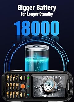 Rugged Senior Cellphone, 4G Large Mobile Phone for Elderly, 4in , 18000mAh Battery, Sound Quick Dial Phone for Android 7.0, Dual LED Lights (Black)