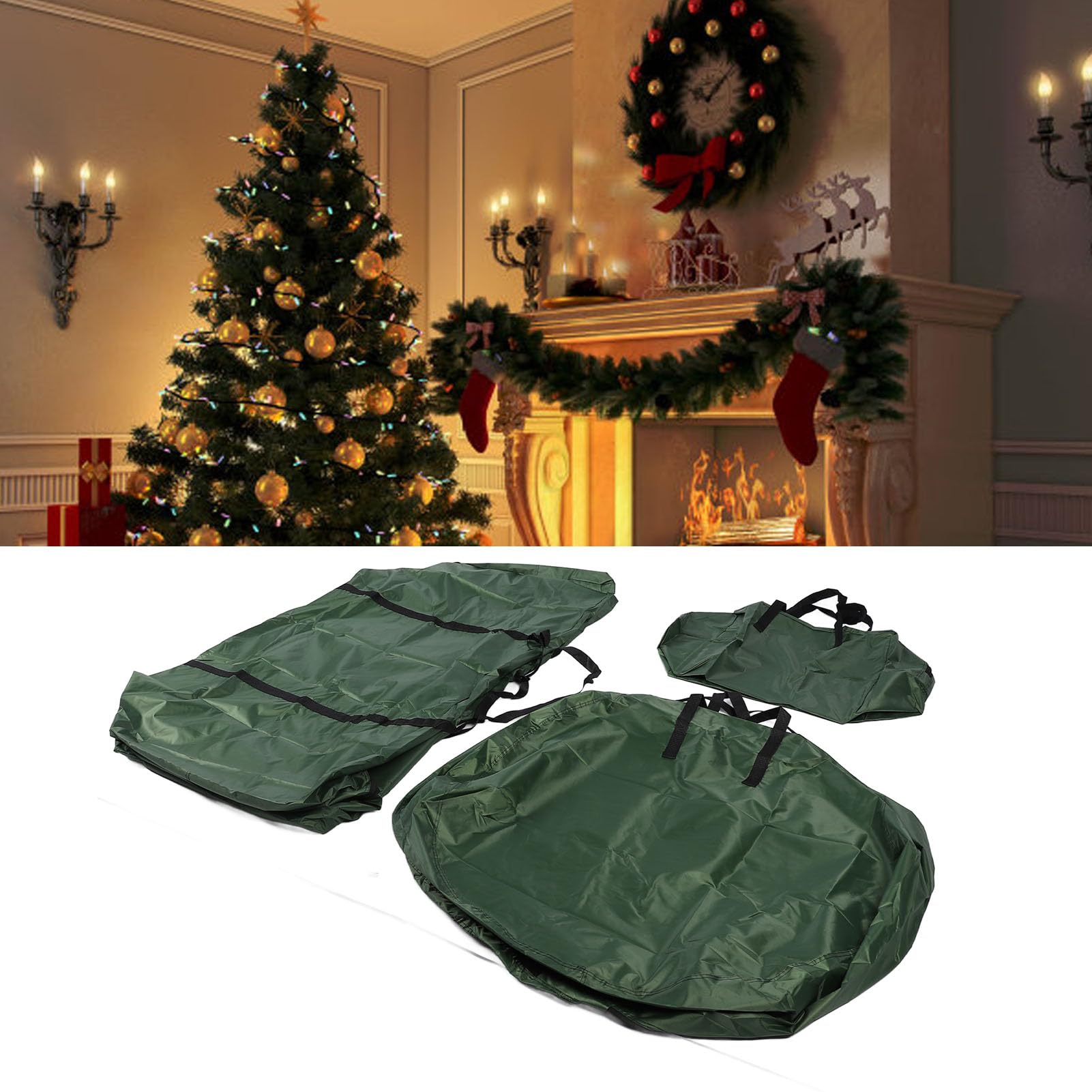 Jiawu Set di Borse Portaoggetti per Albero di Natale Resistenti All'acqua e Alla Polvere Custodie Portaoggetti Natalizie in Tessuto Oxford Facili da Pulire per un Ambiente Festivo (GREEN)