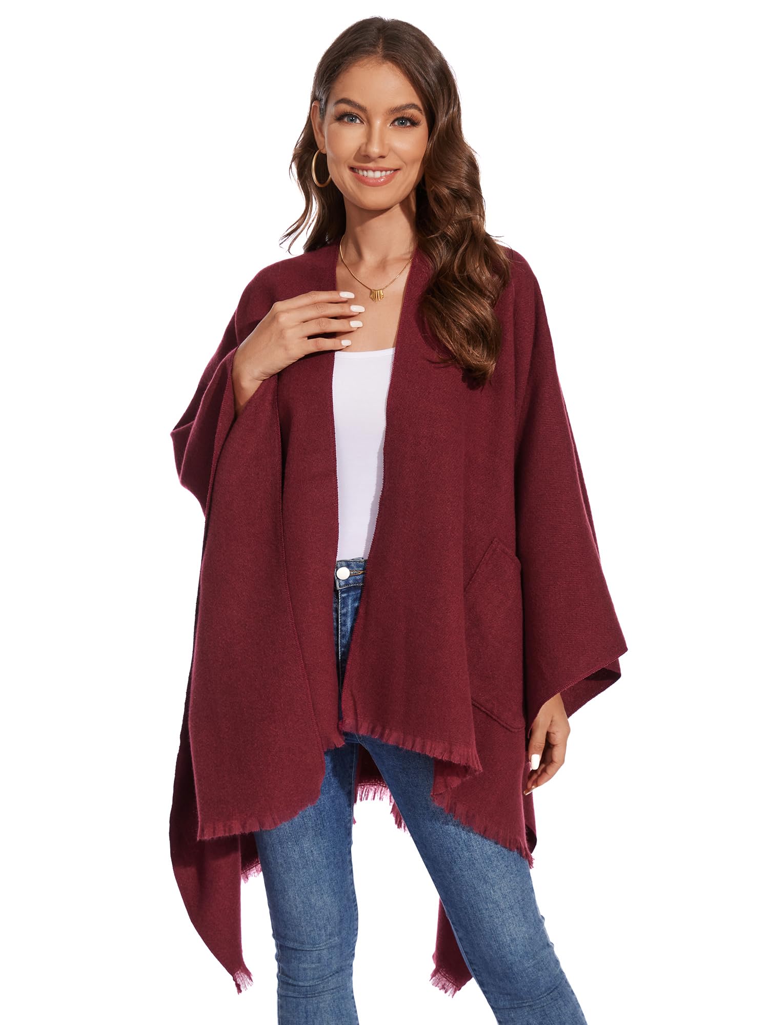 colornival Elegante Mantella da Donna con Fronte Aperto Poncho Morbido, Adatto per Primavera, Autunno e Inverno