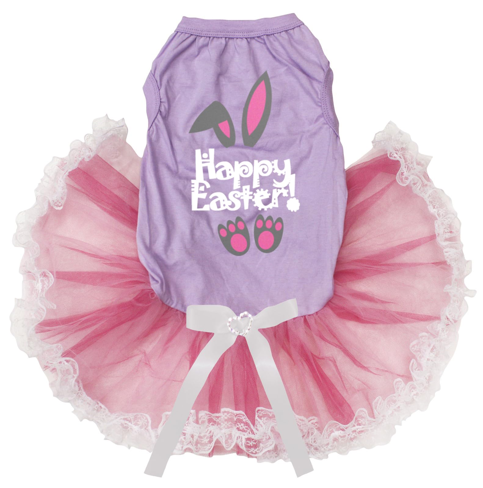 Robe de Pâques pour chien XXL lavande rose avec oreilles de lapin et dentelle
