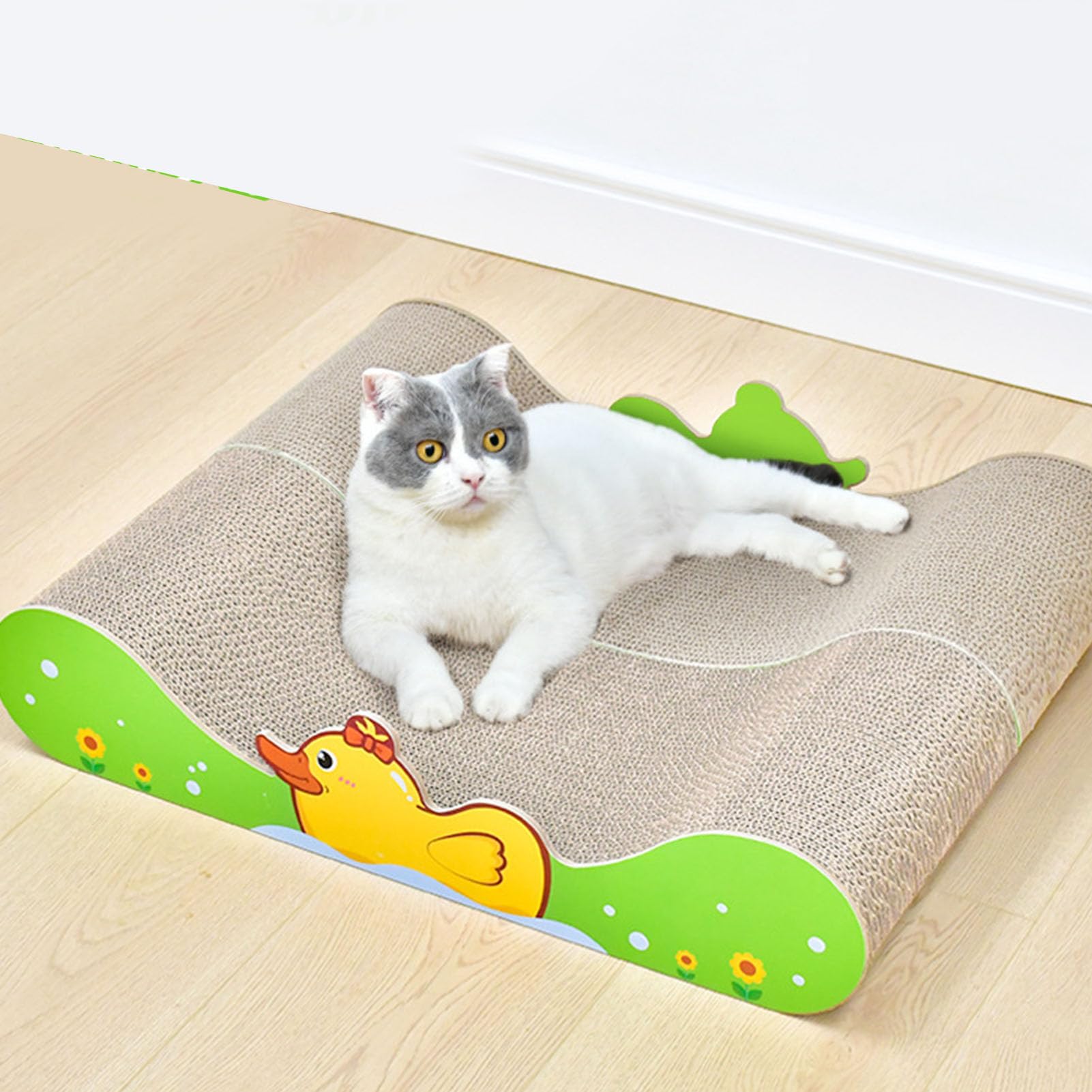 Cama-sofá rascador para Gatos, Cama para Gatos de Papel Corrugado Resistente a los arañazos con diseño de Pato Adorable y Base de Tablero de Densidad cómoda, sofá rascador de