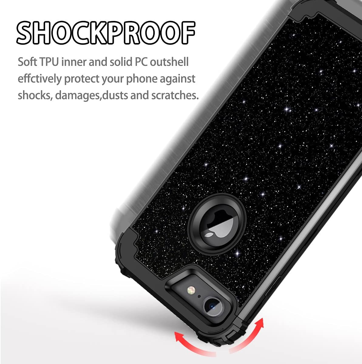 LONTECT for iPhone 8 Case, iPhone 7 Case Glitter Sparkle Bling 3 in 1 Heavy Duty Hybrid Sturdy High Impact Shockproof Cover Case for Apple iPhone 8/iPhone 7, Black