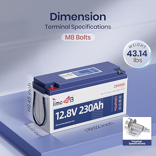 Miniatura 2 de Timeusb Batería LiFePO4 de 12 V 230 Ah, BMS de 150 A incorporada, salida de potencia máxima de 1920 W y batería de litio de energía de 2944 Wh,
