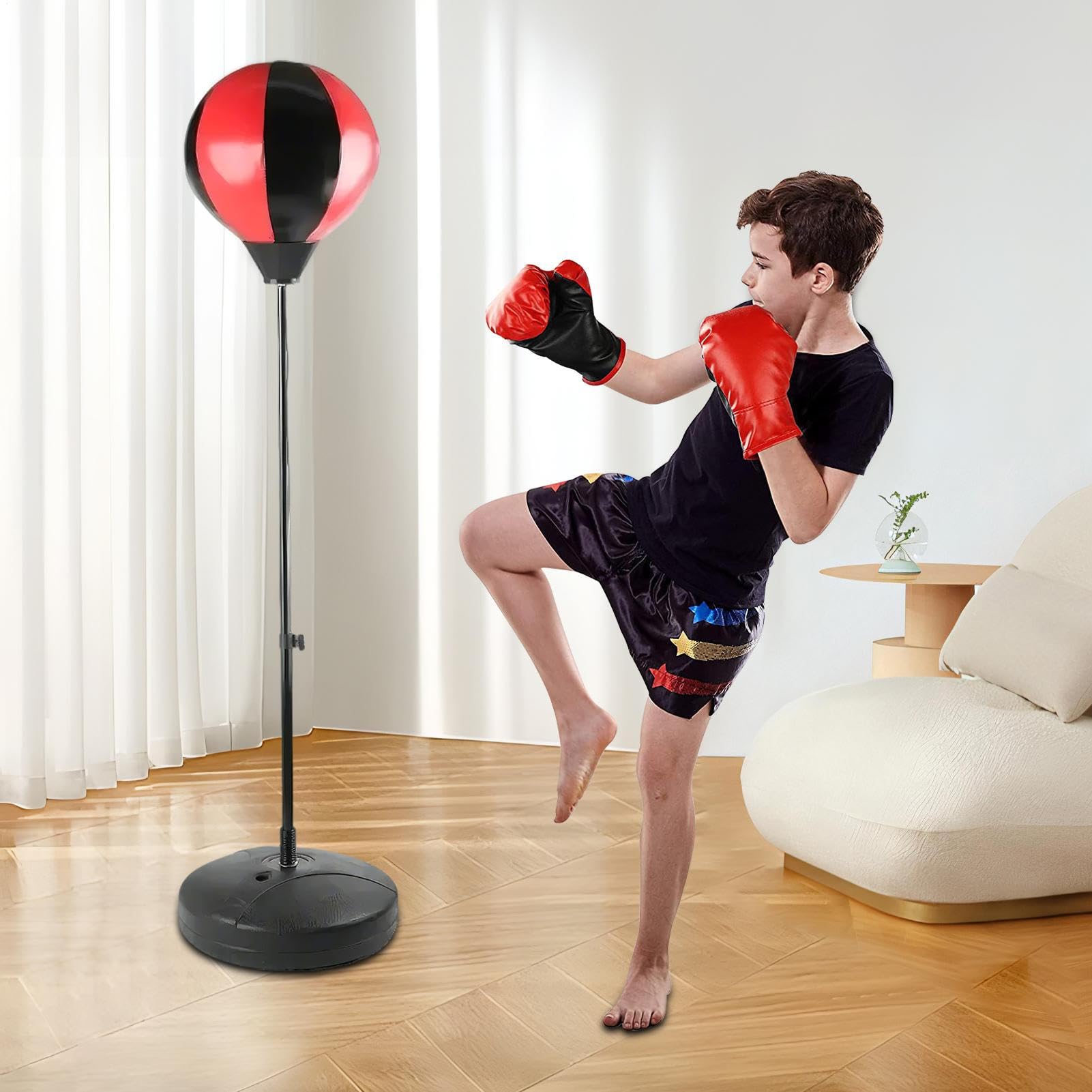 Punch Bag with Gloves - Punching Bag and Gloves for Teens | Punch Bag Equipment Set | Punching Bag with Adjustable Height Stand for Adults Over 13 Years Old Teenager| Kids