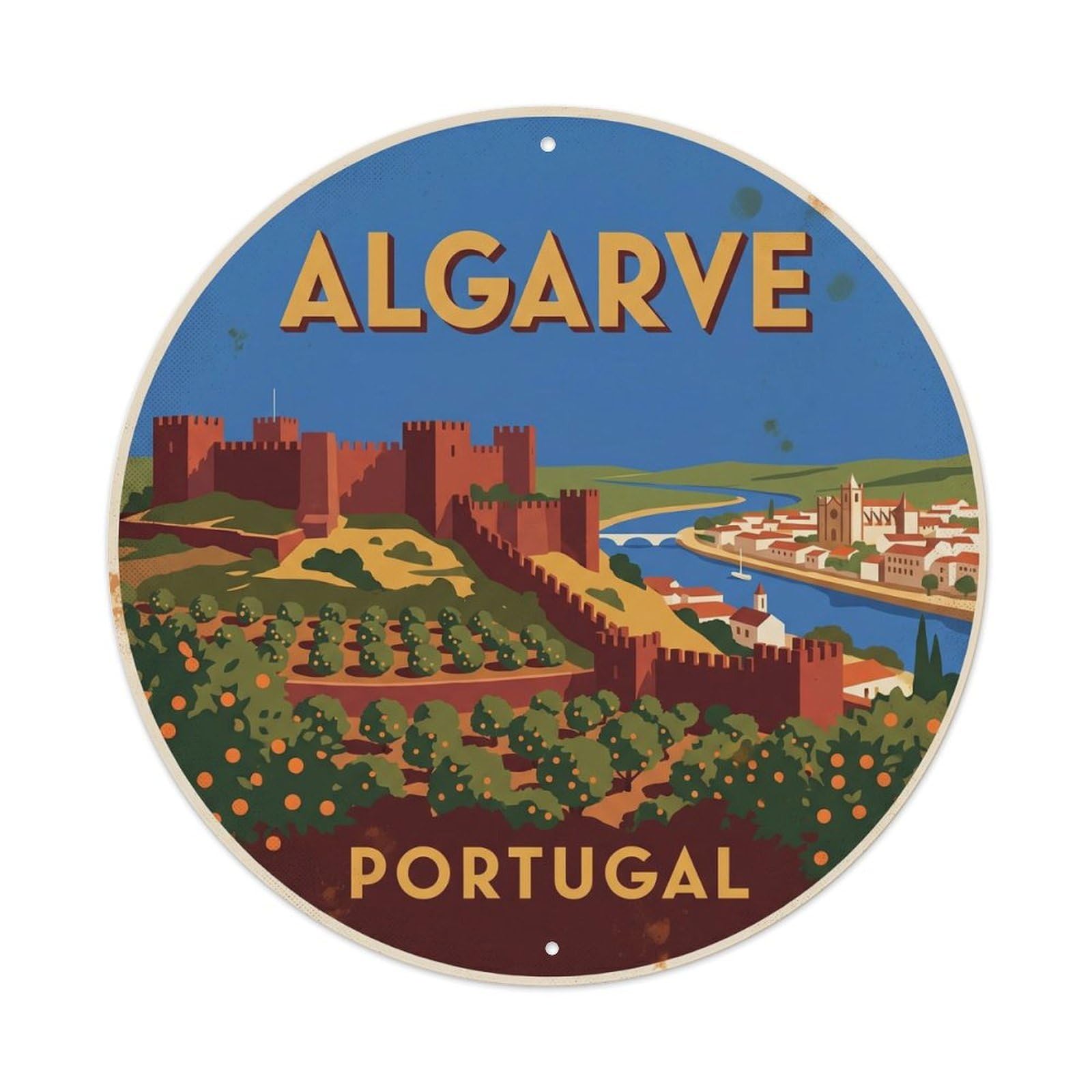 Olhnbad Style Portugal Algarve Silves Castle Portuguese Heritage Metal Tin Sign