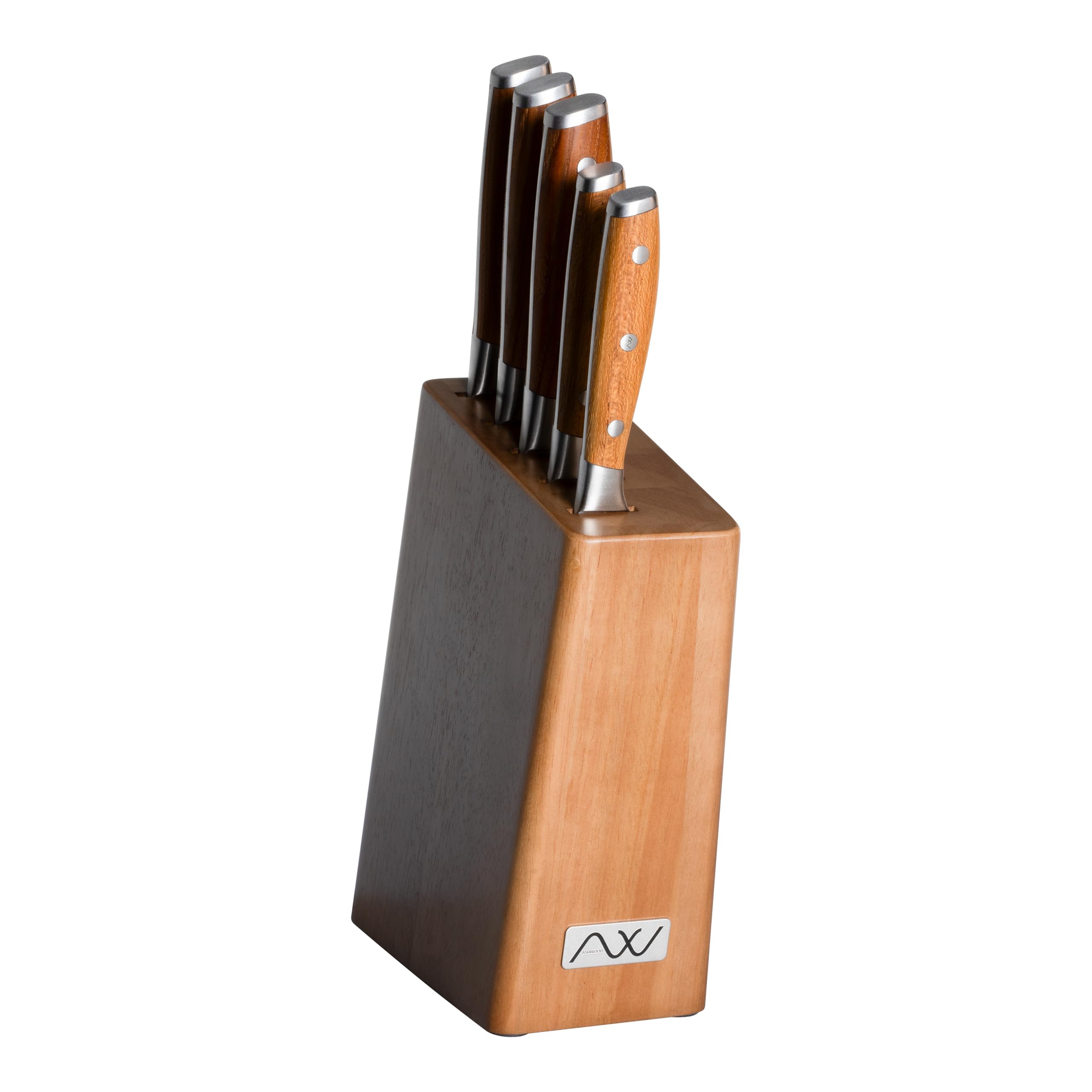 Rockingham Forge Ashwood Series 6 Piece Wooden Kitchen Knife Block Set – Professional Ultra Sharp German Stainless Steel Chef Blades - Durable Full Tang Natural Wood Handle