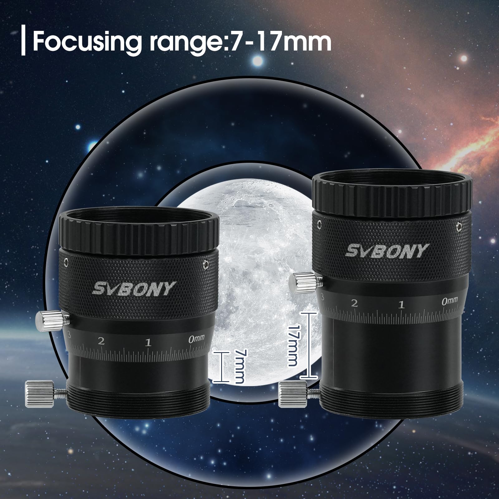 Svbony SV161 Double Focaliseur Hélicoïdal 1,25”, Échelle de 0,05mm Focaliseur Hélicoïdal de Télescopeavec du Fil T2 Course du Tube de Tirage de 10mm, Accessoires pour Télescope Guide Scope