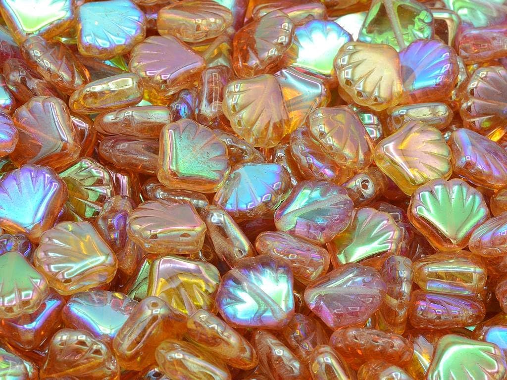 10pcs Pressed Beads Shell, Black Travertin (23980-86800), Glass, Czech Republic (0.55 x 0.55 inches)