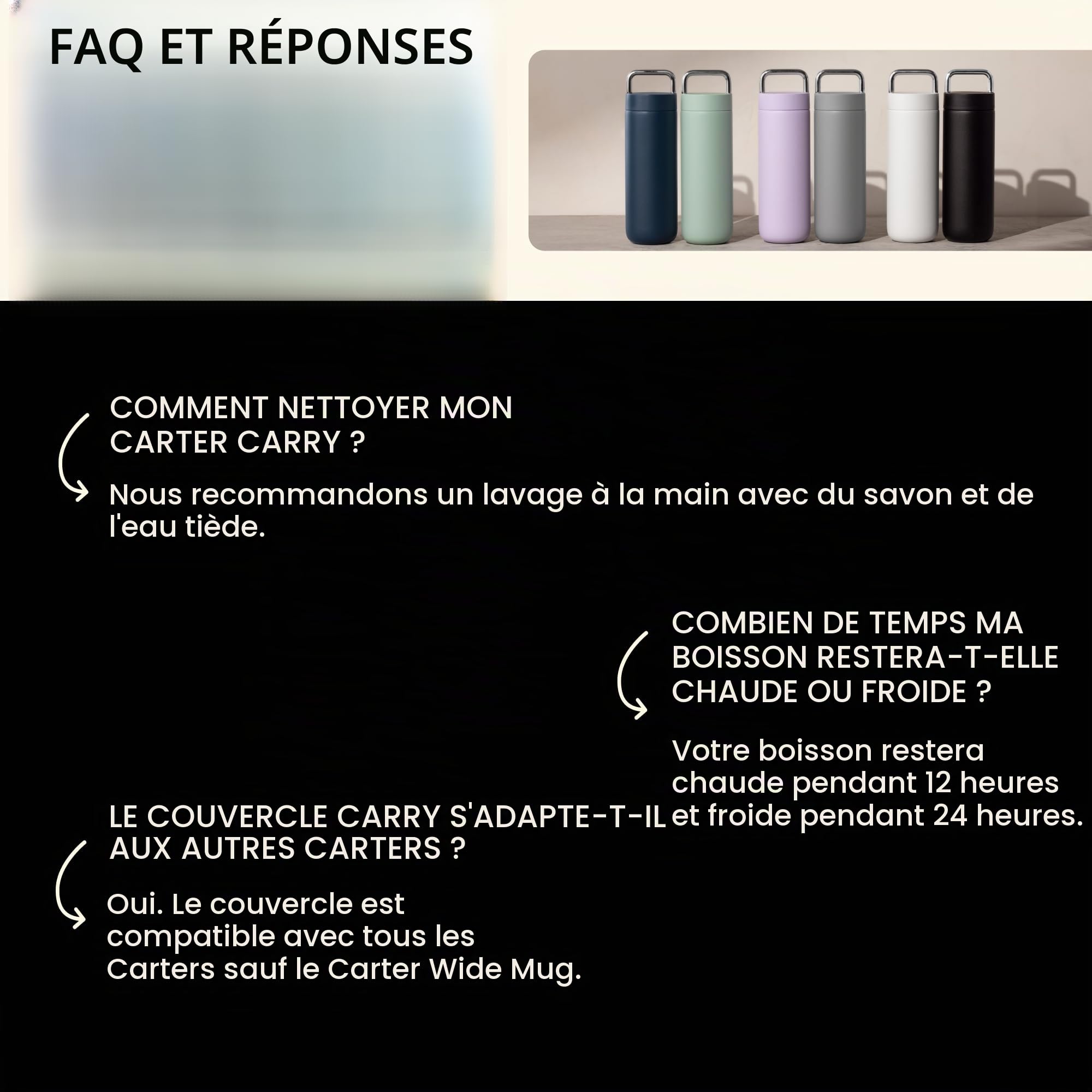 Fellow Carter Carry Gobelet isotherme de 591 ml pour eau, thé, café, smoothies et plus encore – En acier inoxydable – Garde la chaleur pendant 12 heures et reste froid pendant 24 heures – Fermeture