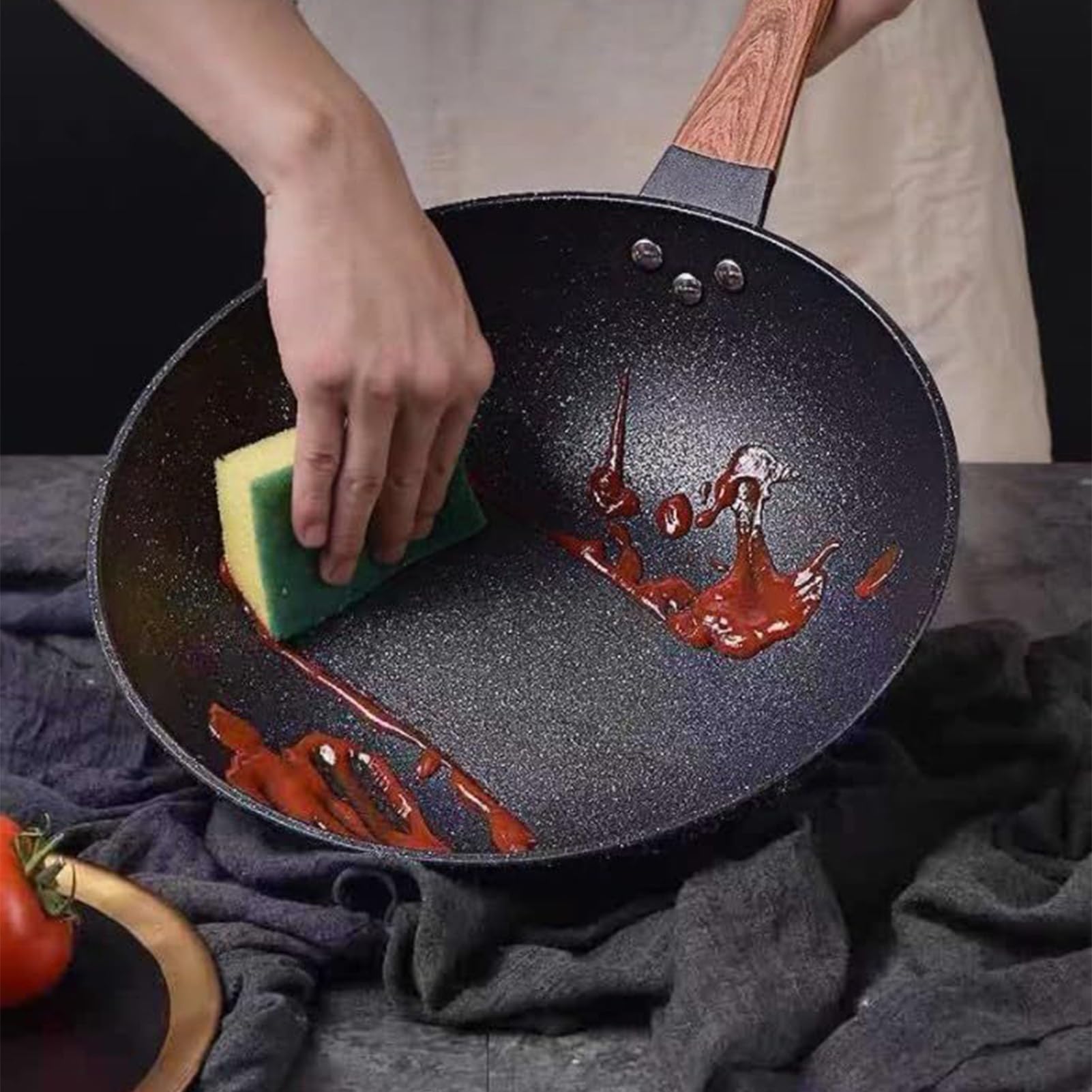 Patelnia Z Pokrywą Stir Fry Sauté Obsmażanie Pieczenie Ryba Naleśnik | i Nieprzywierające Z Parowarem Naczynia Kuchenne Gadżety Przybory Akcesoria do Kuchni Restauracji