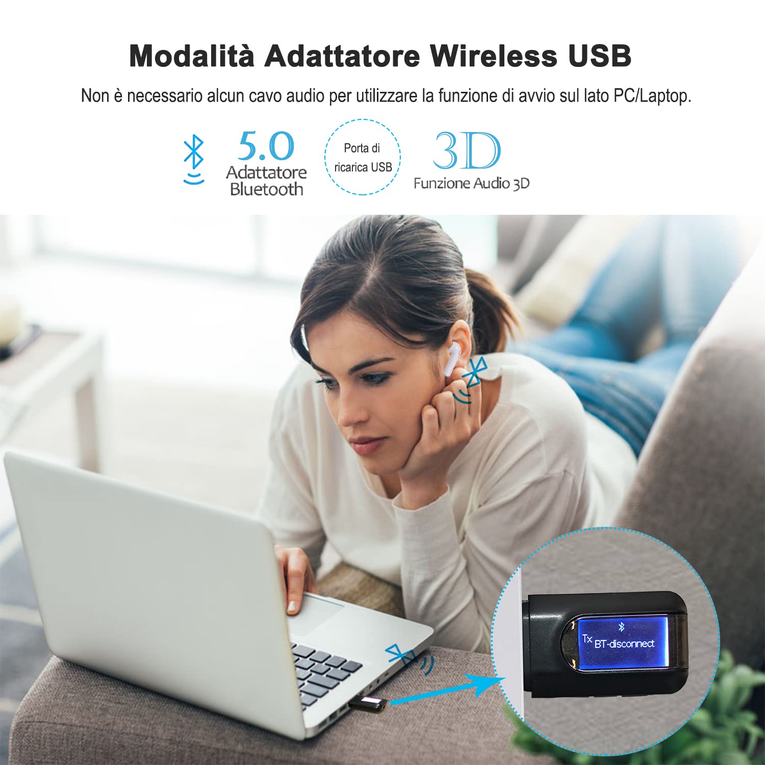 Trasmettitore e Ricevitore 2-in-1 Bluetooth 5.0, UYTUDL Wireless Adattatore Audio Hi-Fi Segnale Fili da 3.5mm e Rca, Trasmettitore Aux Bluetooth per TV PC Cuffie Stereo Altoparlanti Auto, Auricolari