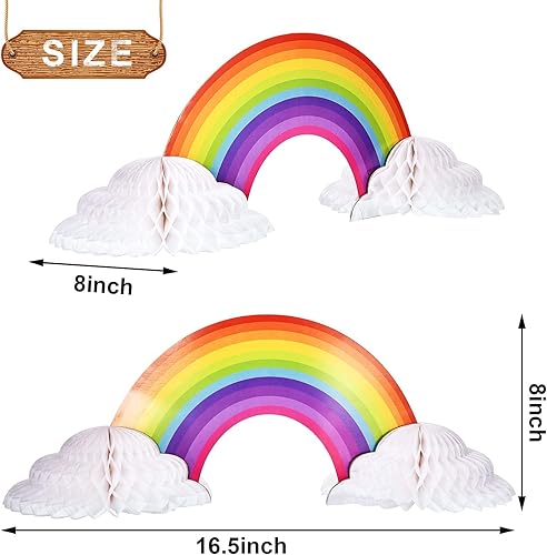 Miniatura 8 de WILLBOND Centro de mesa de papel de panal de abeja arco iris, centros de mesa de nube de unicornio, sin pliegues, convertidor de arcoíris, para