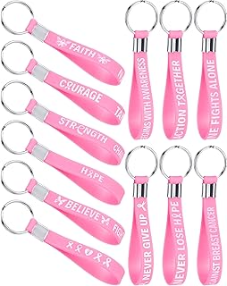 36 Pcs Breast Cancer Awareness Silicone Key Chain Breast Cancer Gifts for Women Hope Faith Strength Courage Believe Breast Cancer Keychain for Breast Cancer for Party Supplies