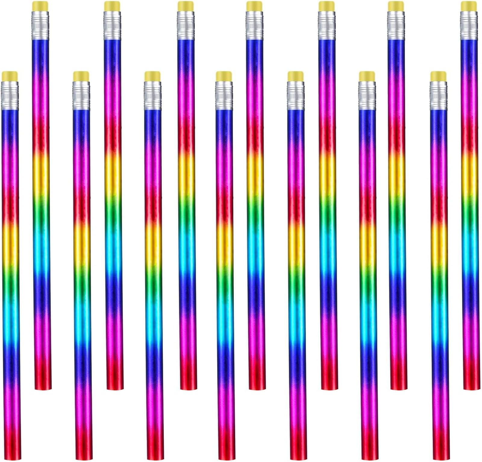 Outus 48 Pieces Rainbow Color Pencils Colorful Wood Pencils Bright Round with Eraser Top for Home Office School Classroom Supplies