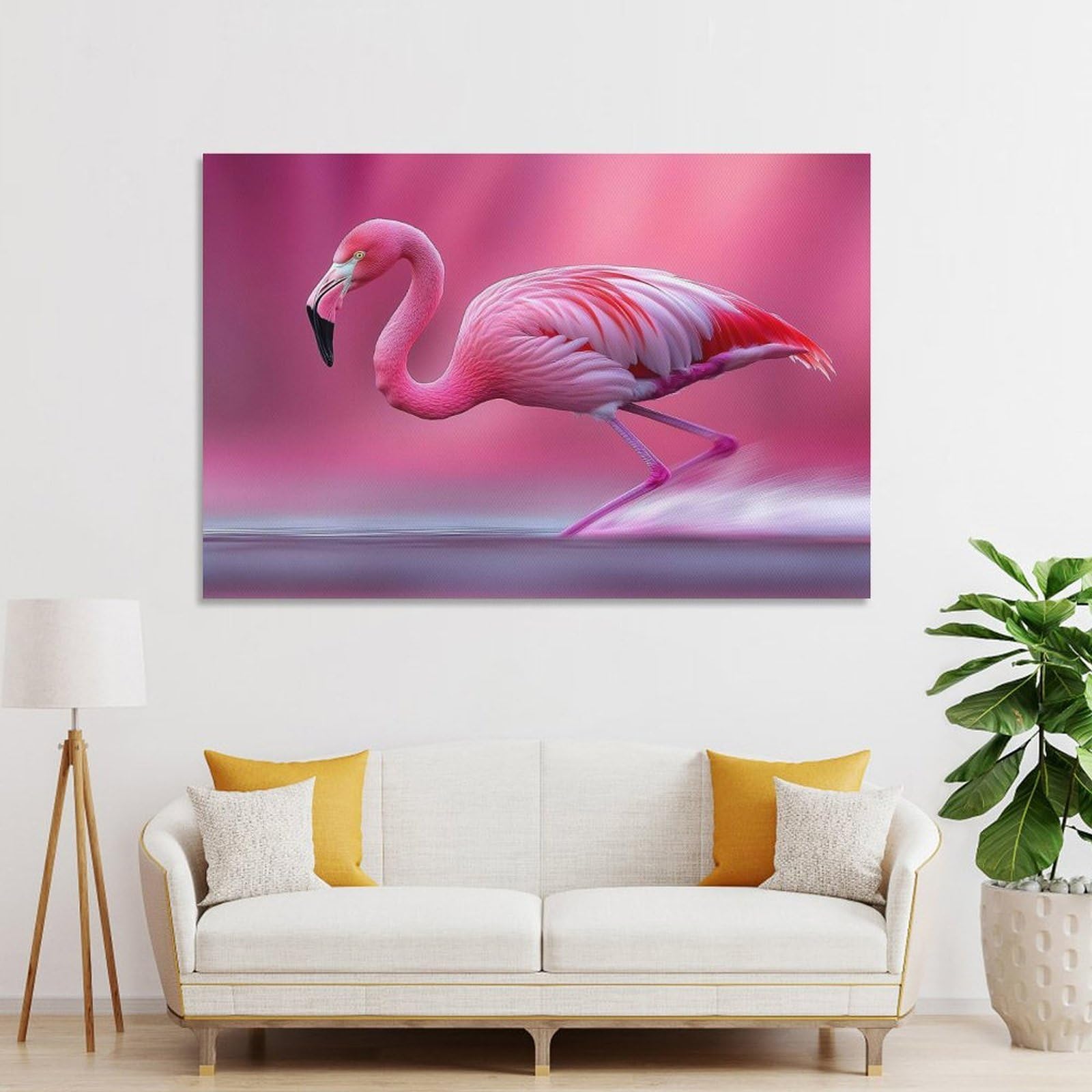 Junmoney Unframe-Style-21 Pink Flamingo In Water Decorative Canvas Print, 24X36inch(60X90cm), For Living Room, Bedroom Or Home Office, Canvas Artwork With Gifting Potential