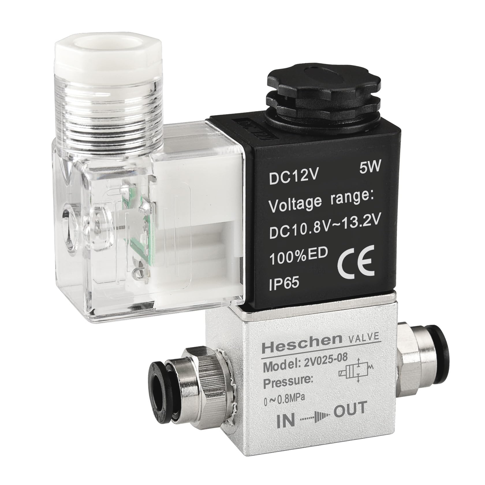Heschen Electrical Pneumatic Solenoid Valve 2V025-08 12VDC PT1/4 2/2 Way Normally Closed IP65 CE