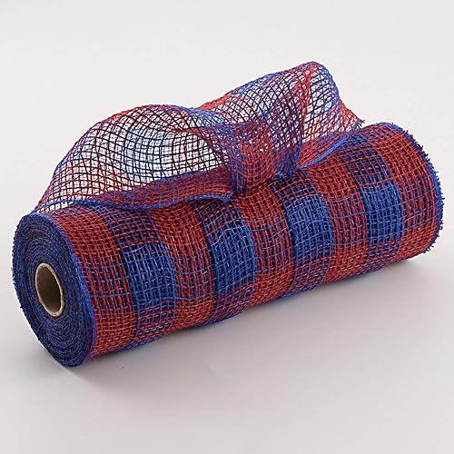 Malla decorativa de yute sintético a cuadros, 10.5 pulgadas x 10 yardas (rojo, negro)
