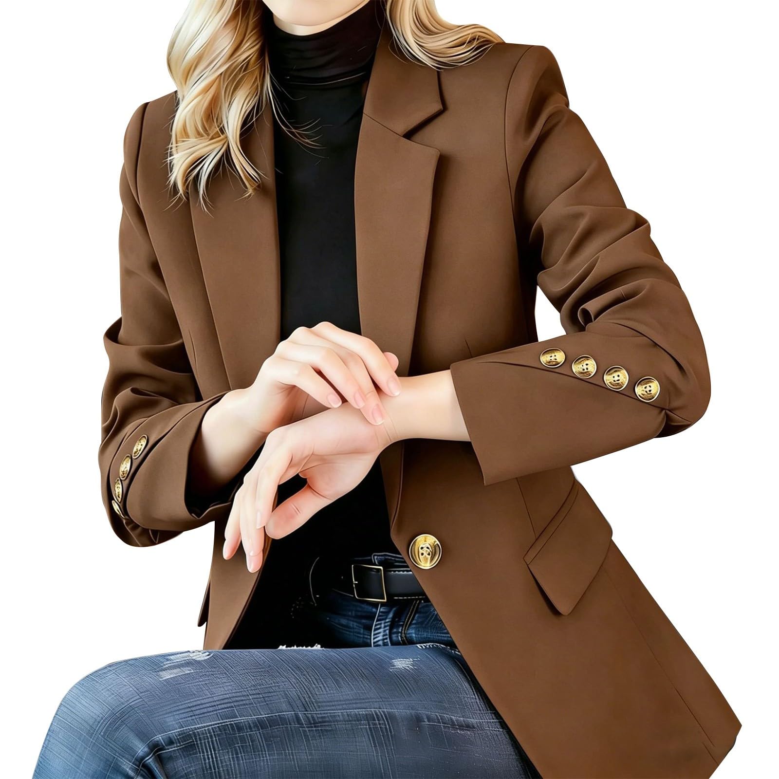 Blazer à manches longues élégant pour femme pour la transition d'affaires | Veste de transition élégante, veste d'affaires, veste ample à manches longues, veste de travail, veste blazer cintrée