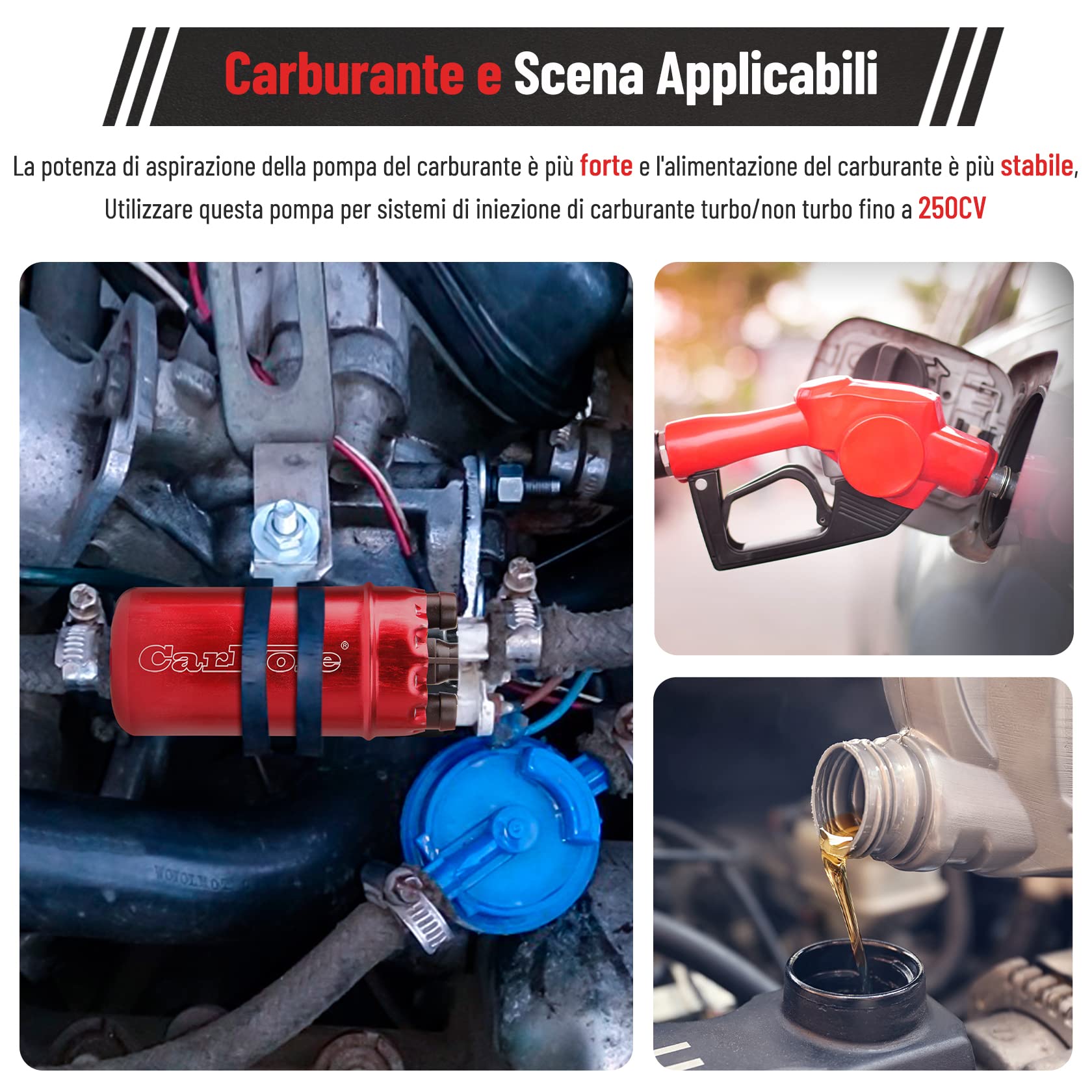 CarBole Pompa del Carburante Elettrica Esterna in Linea a 125PSI,Pompa per Carburante ad Alta Pressione 12V e Staffa Ammortizzante,250BHP,Sostituzione del,Rosa