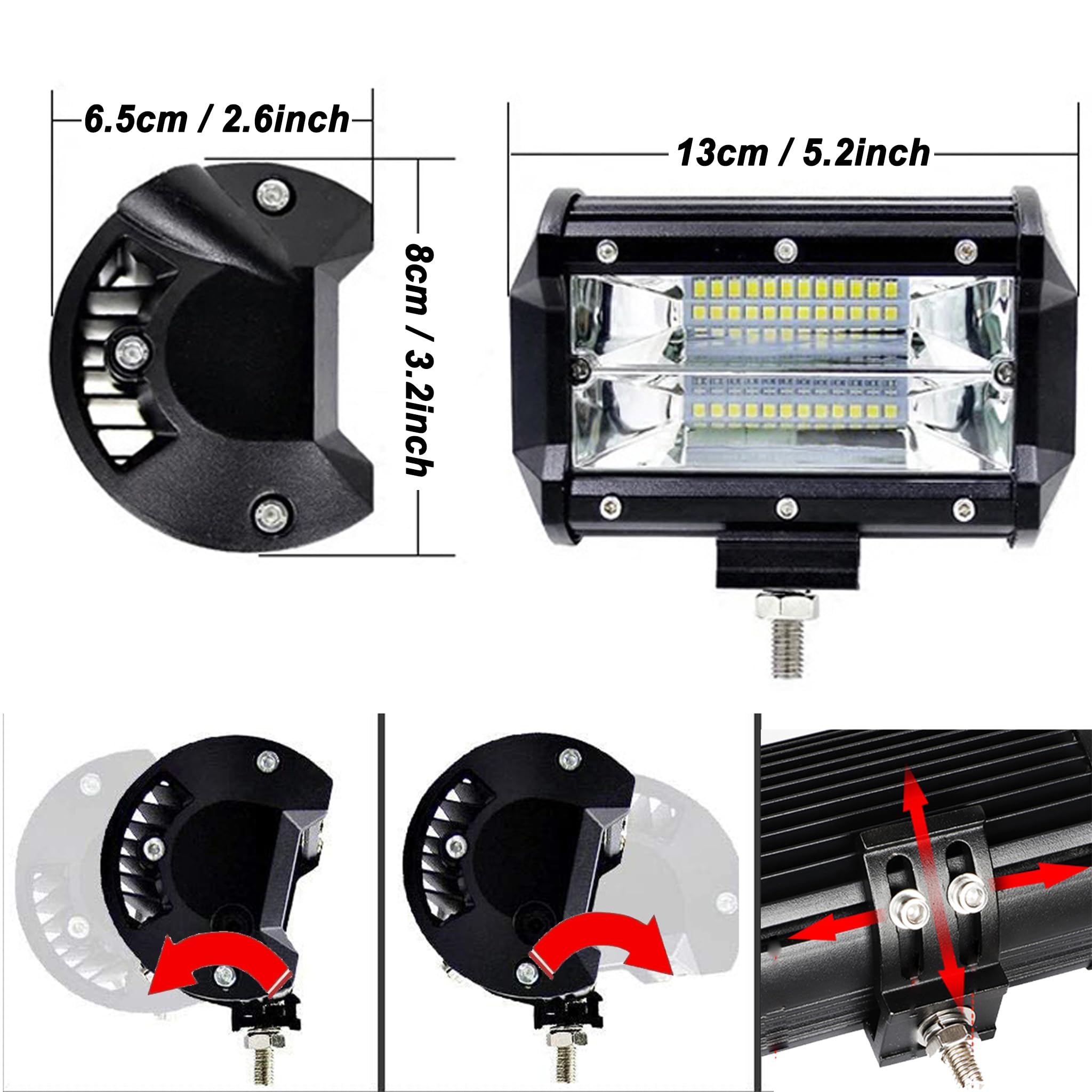 FIVMEN Reflektor roboczy LED, 4 x 72 W, 10 V-30 V, dodatkowy reflektor offroad, reflektor cofania, IP67, wodoszczelny, do samochodu, traktora, traktora, koparki