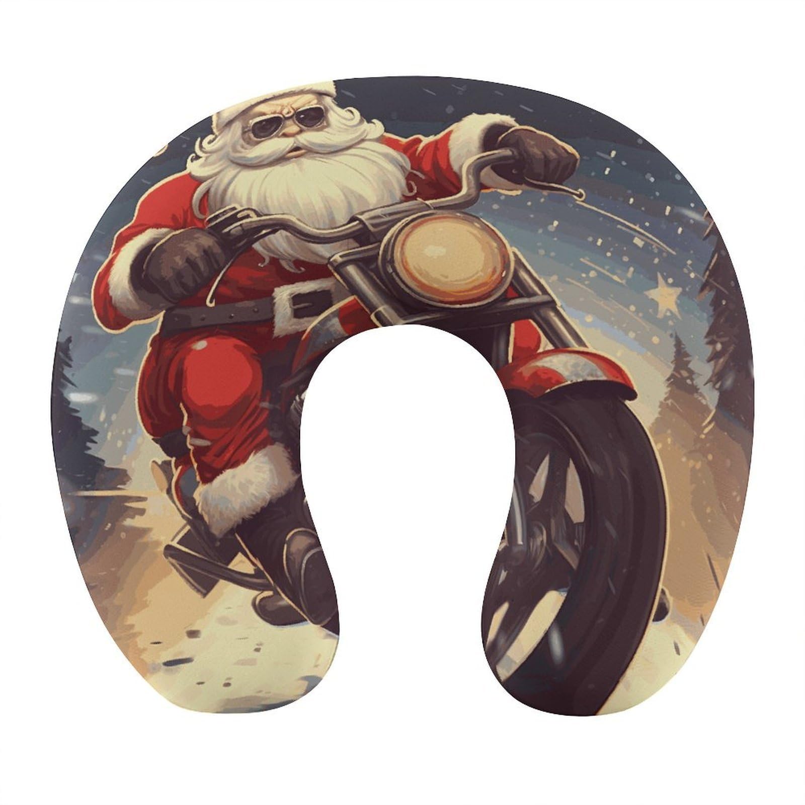 FekiLoot Santa Claus Biker Riding Travel Pillow,U Shaped Office Napping Pillow Support Neck and Head Comfortable Travel Neck Pillow U Shape Sleeping Essentials for Long Haul Flights
