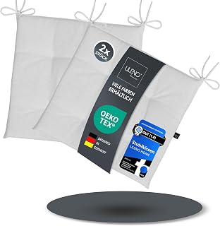 LILENO HOME Juego de 2 cojines para silla, color blanco (40 x 40 x 4,5 cm) – Cojines para silla de jardín, cocina o comedor – resistente a los rayos UV para interior y exterior como silla cojín (Laura