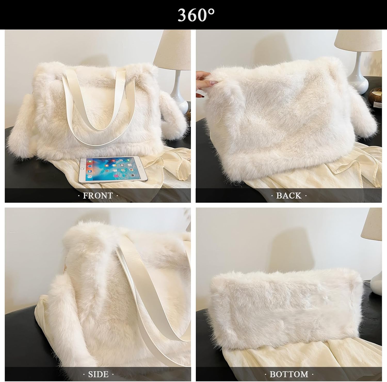 Fluffy Tote Bag Faux Fur Bag Winter Furry Purse for Women Top Handle Fuzzy Tote Bag Fur Crossbody Handbag - Image 6