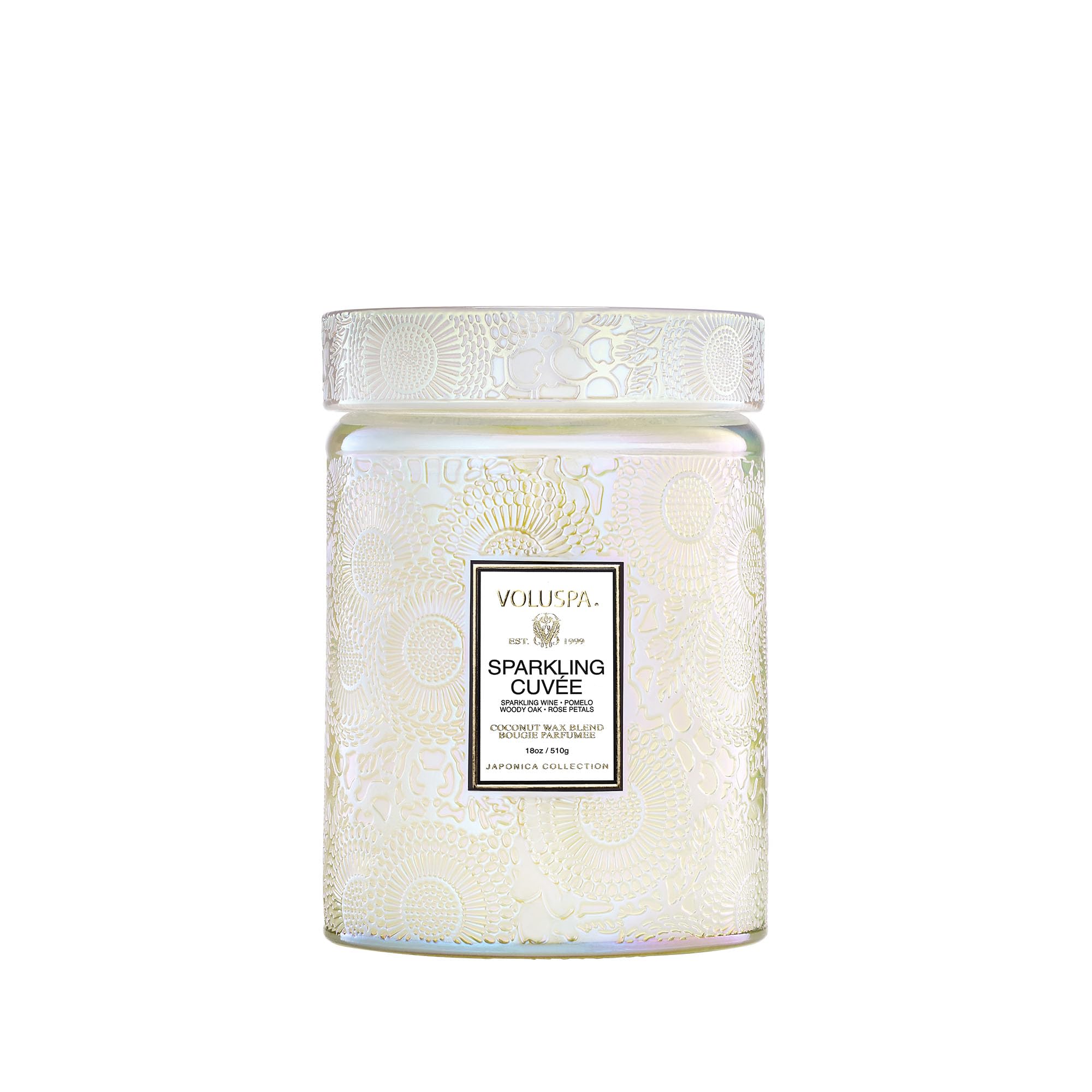Voluspa Sparkling Cuvée | Large Glass Jar | 18 Oz | 100 Hour Burn Time | All Natural Wicks and Coconut Wax for Clean Burning | Vegan