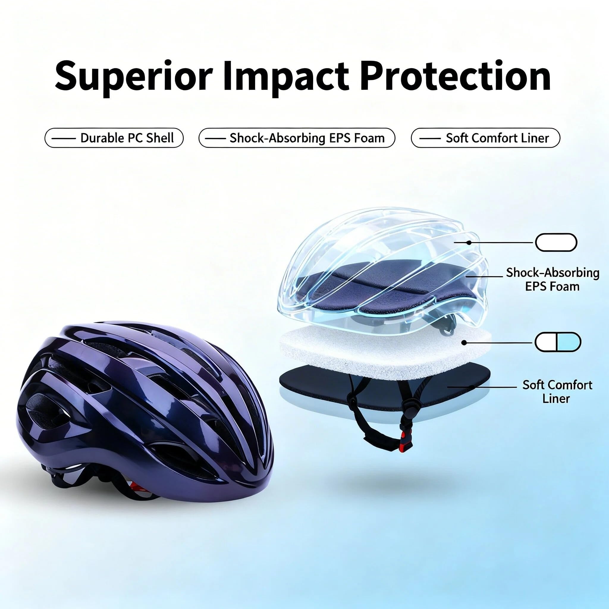 Casco Bicicleta Adulto con Visera Extraíble Forro Lavable Cascos Bicicleta Montaña Ajustable para Adultos Que Montan en Montañas y Carretera (Tamaño de la Cabeza 58-62cm) — view 3