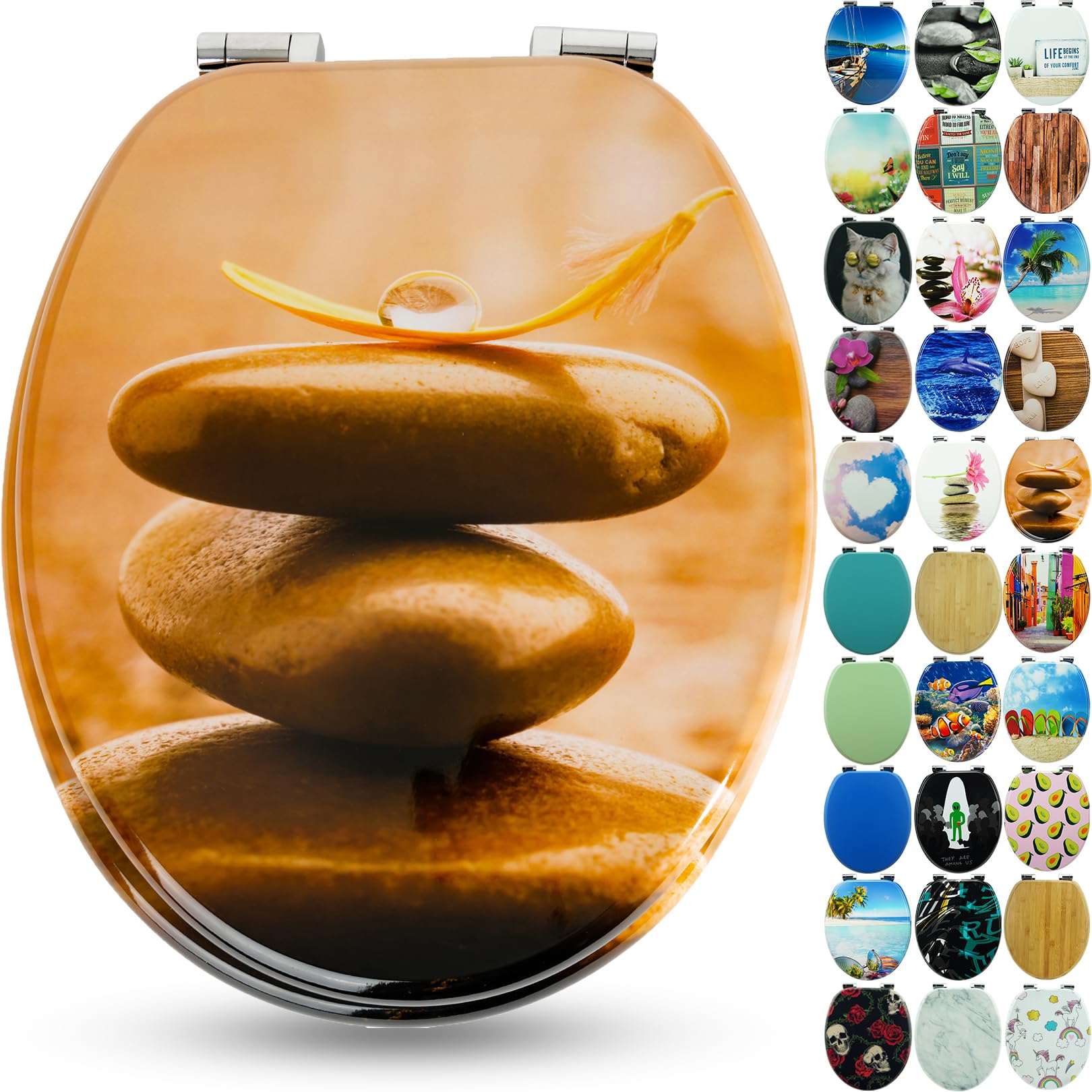 SANFINO® Premium Toilet Seat with Soft Close - Wooden Toilet Lid, lots of colourful and decorative designs, high seating comfort, easy to install including instructions - Balance
