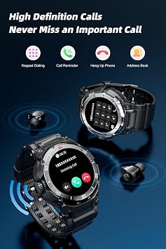 Men's Smart Watch with Earbuds,TWS Wireless Earphones for Android iOS Phones Smart Watches for Android iOS Answer/Make Calls Fitness Watch Heart Rate Step Calorie Counter Long Battery Life