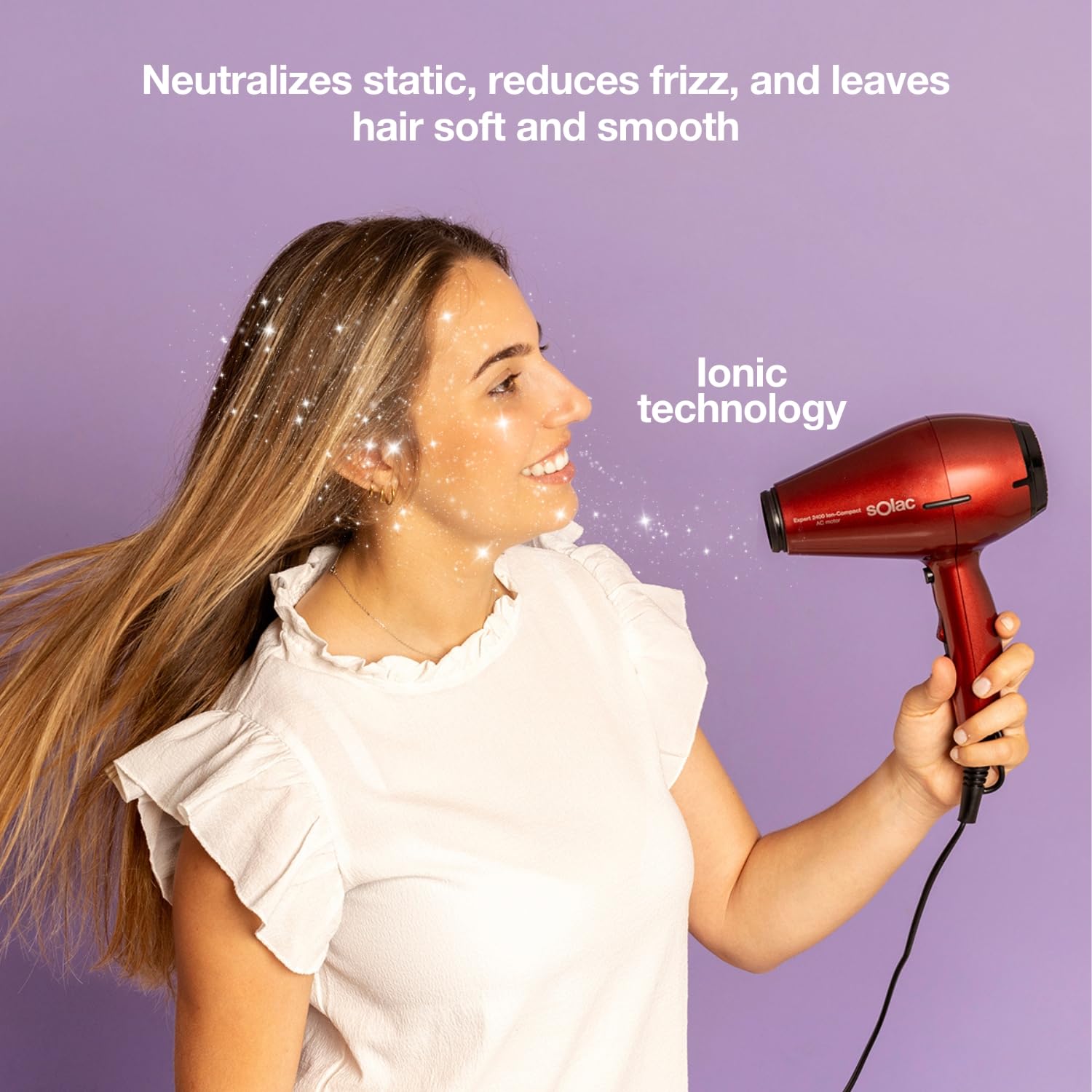 Solac – Professioneller Haartrockner Expert 2400 Ion-Compact, 2400W, 6 Temperatur- und Geschwindigkeitsstufen, Ion-Power, Kaltlufttaste, ultrakompaktes Design, Zubehör: Konzentrator + Diffusor, Rot