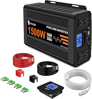 Novopal 1500 Watt Pure Sine Wave Inverter DC 12V to 110V 120V AC for Home, RV, Truck, Off-Grid Power Inverters with Built-in USB/Type-C,4 AC Outlets,Remote Control and Dual LCD Display (Upgrade)