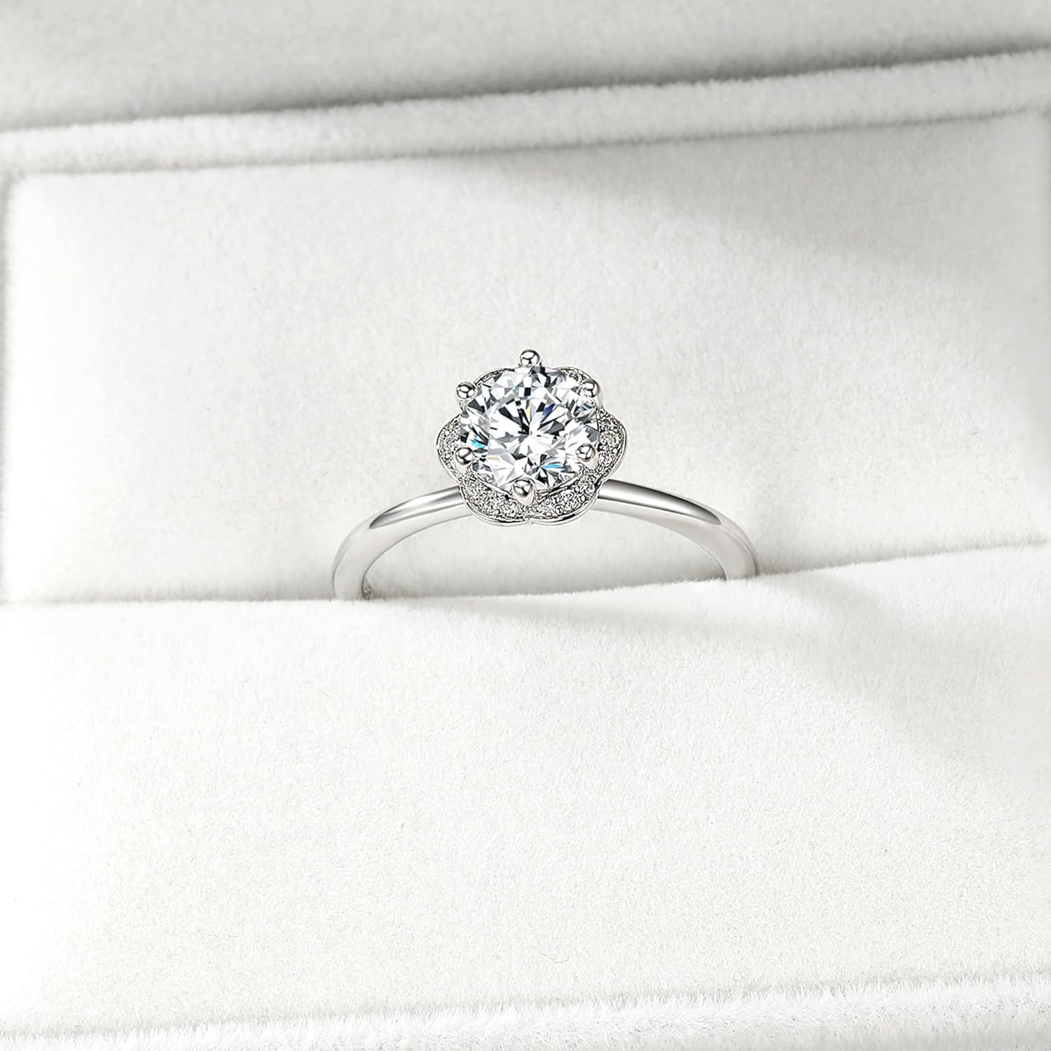 VOLUKA 925 Sterling Silver Simulated Dimond CZ Round Cubic Zirconia Flower Rings for Women Eternity Band Rings Wedding Promise Statement Engagement Rings - Image 6