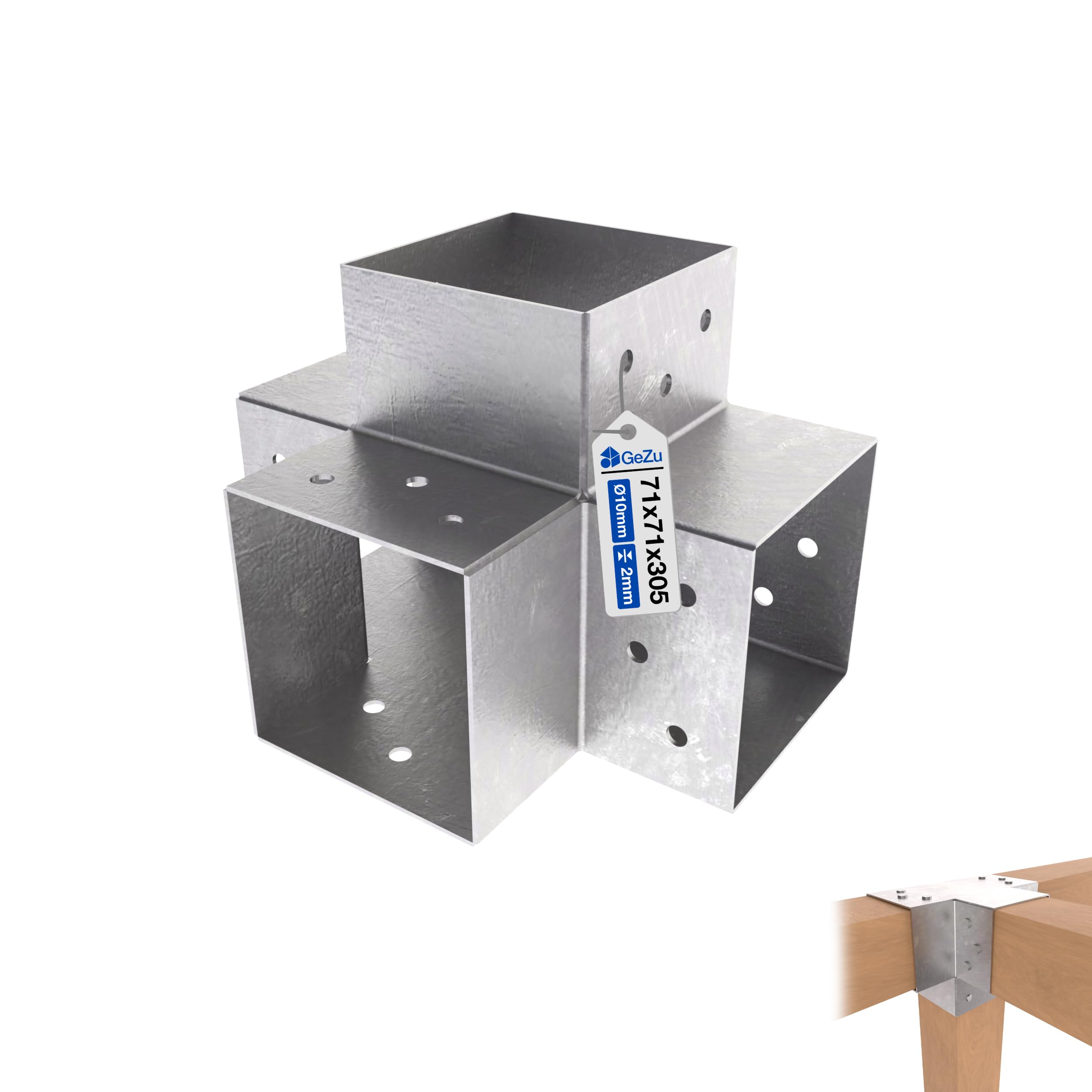GeZu Impex Post Connector 71 x 71 mm Hot Dip Galvanised pergola Corner Pavilion Bracket