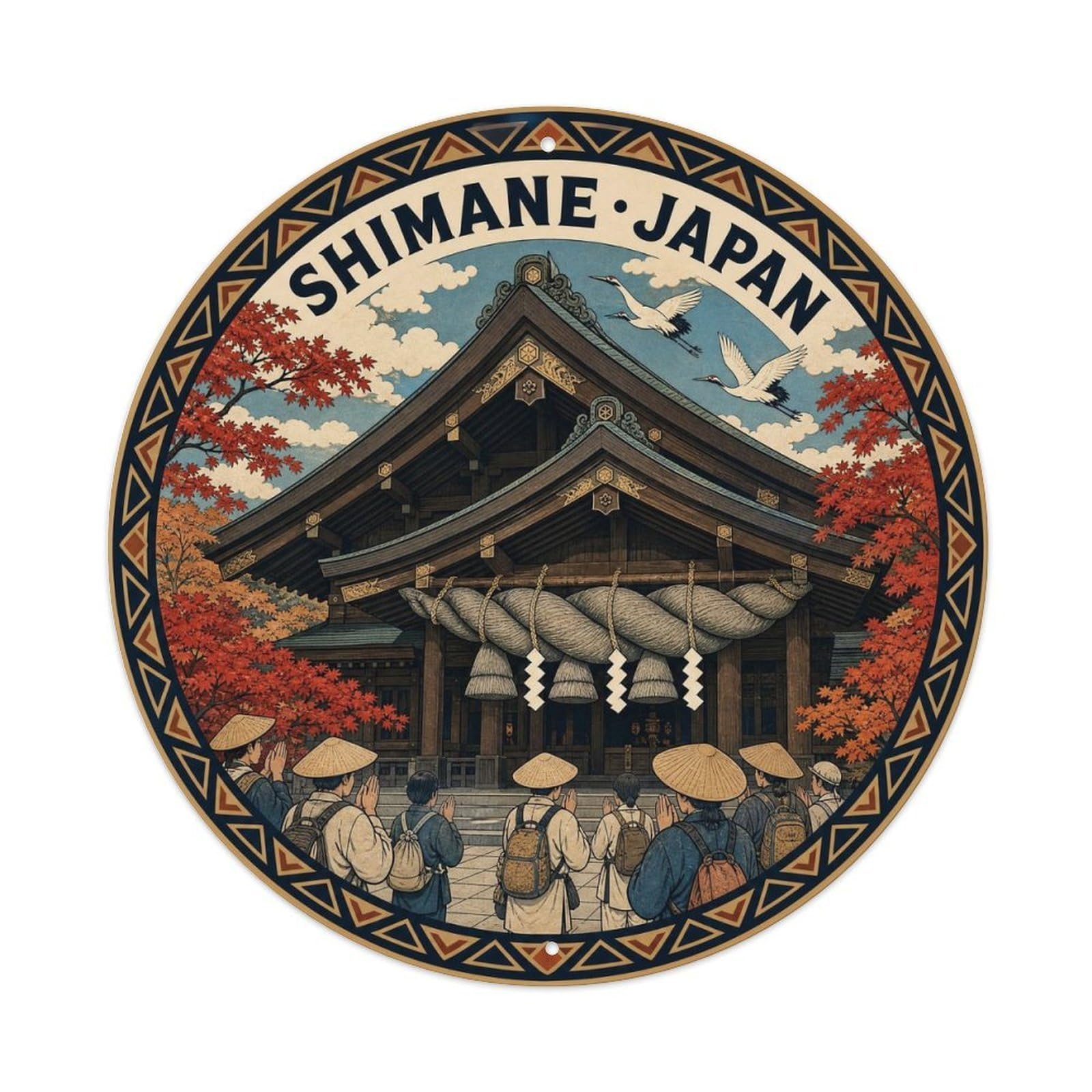 Olhnbad Style Shimane Izumo Taisha Shrine Cranes Japanese Heritage Metal Tin Sign
