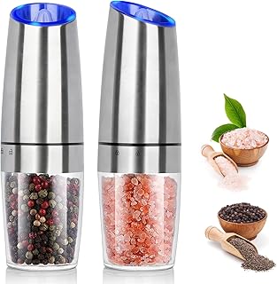 Salt and Pepper Grinder Electric Gravity Grinder, Refillable Automatic One-Hand Operated Mill Set with Adjustable Coarsene...
