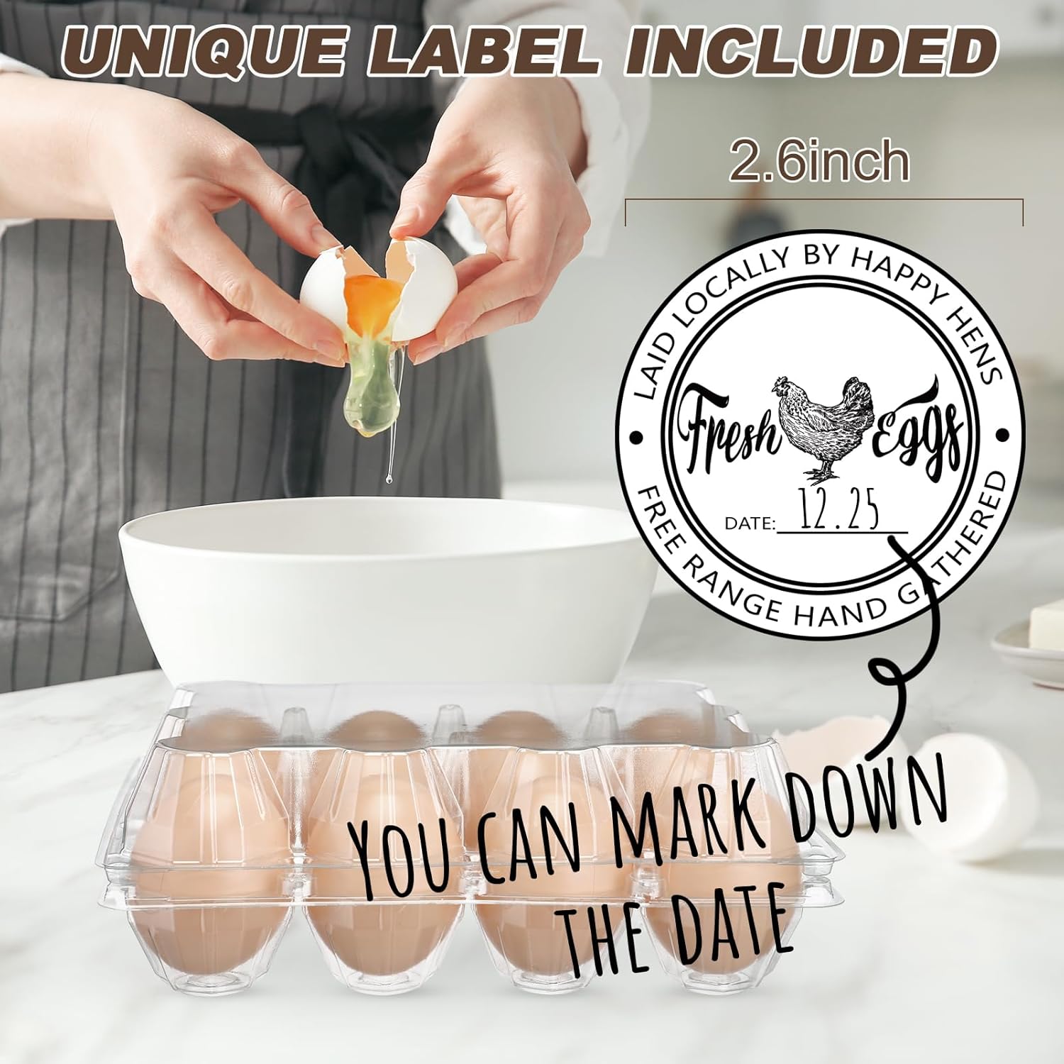 Zhanmai 120 Pcs Easter Plastic Egg Cartons Bulk 12 Count Clear Reusable Large Egg Tray Container Holder with Sticker Labels for Family Chicken Farm Business Market Display