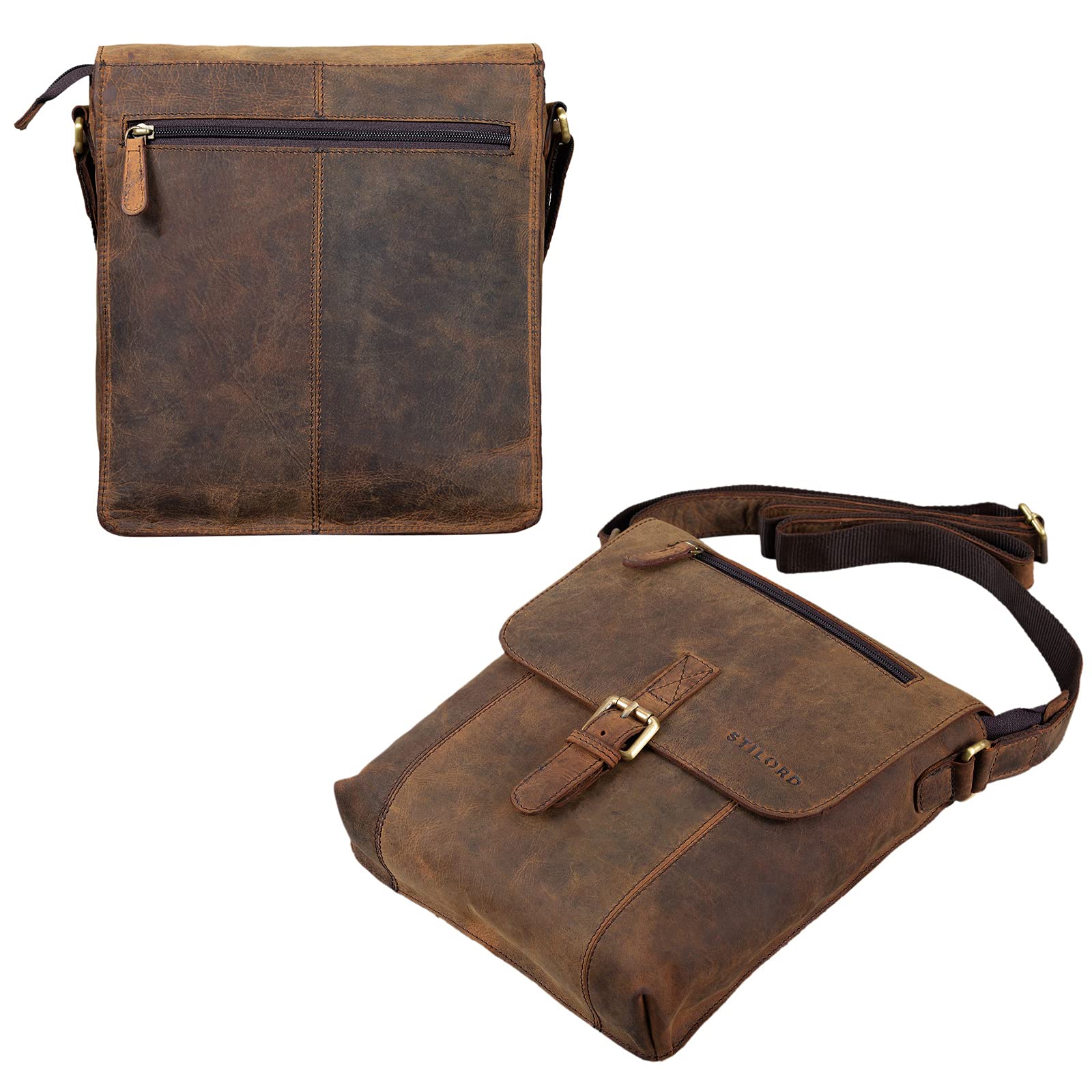 STILORD 'Matthias' Messenger Bag Herren Damen Leder Umhängetasche Schultertasche klein 10.1 Zoll Tablet iPad Vintage echtes Büffel-Leder