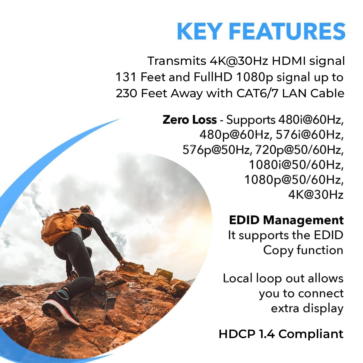 OREI 4K HDMI Over Ethernet CAT6/CAT7 Extender, Extender RJ45 4K @ 30Hz bis zu 130 Ft 1080P bis zu 230 FT Full HD POC Transmitter & Receiver IR Loop Out (EX-230C)