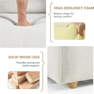 cinkehome Oversized Accent Chair with Ottoman, Comfy Upholstered Armchair with Deep Seat, Overstuffed Lounge Chair for Living Room, Reading Nook (Beige Snowflake Fleece)