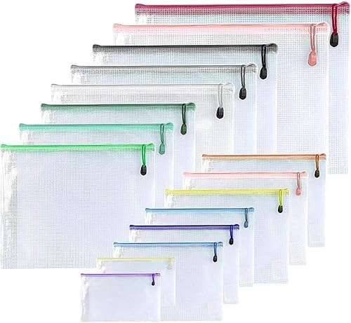 Oaimyy -16 unidades, bolsas de malla de plástico con cremallera, carpetas de documentos con cremallera para suministros de oficina, viajes,